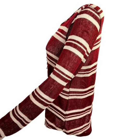 Candy Cane Stripe Top Long Sleeve Sequined Owl Lightweight Loose Knit Womens M - Picture 4 of 6
